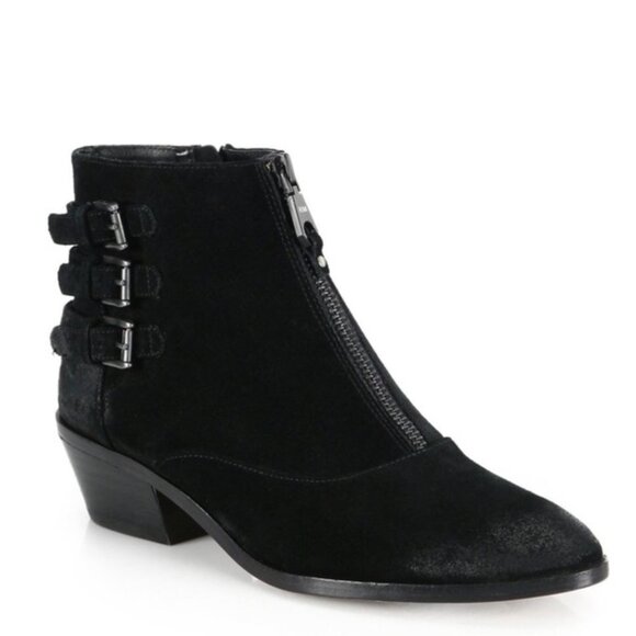 Rebecca Minkoff Alex Black Suede Buckle Booties 9 - Picture 3 of 10